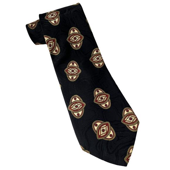 Robert Talbott Studio Silk Tie Hand Sewn Black Red Cream Geometric Rutland's - Picture 2 of 11